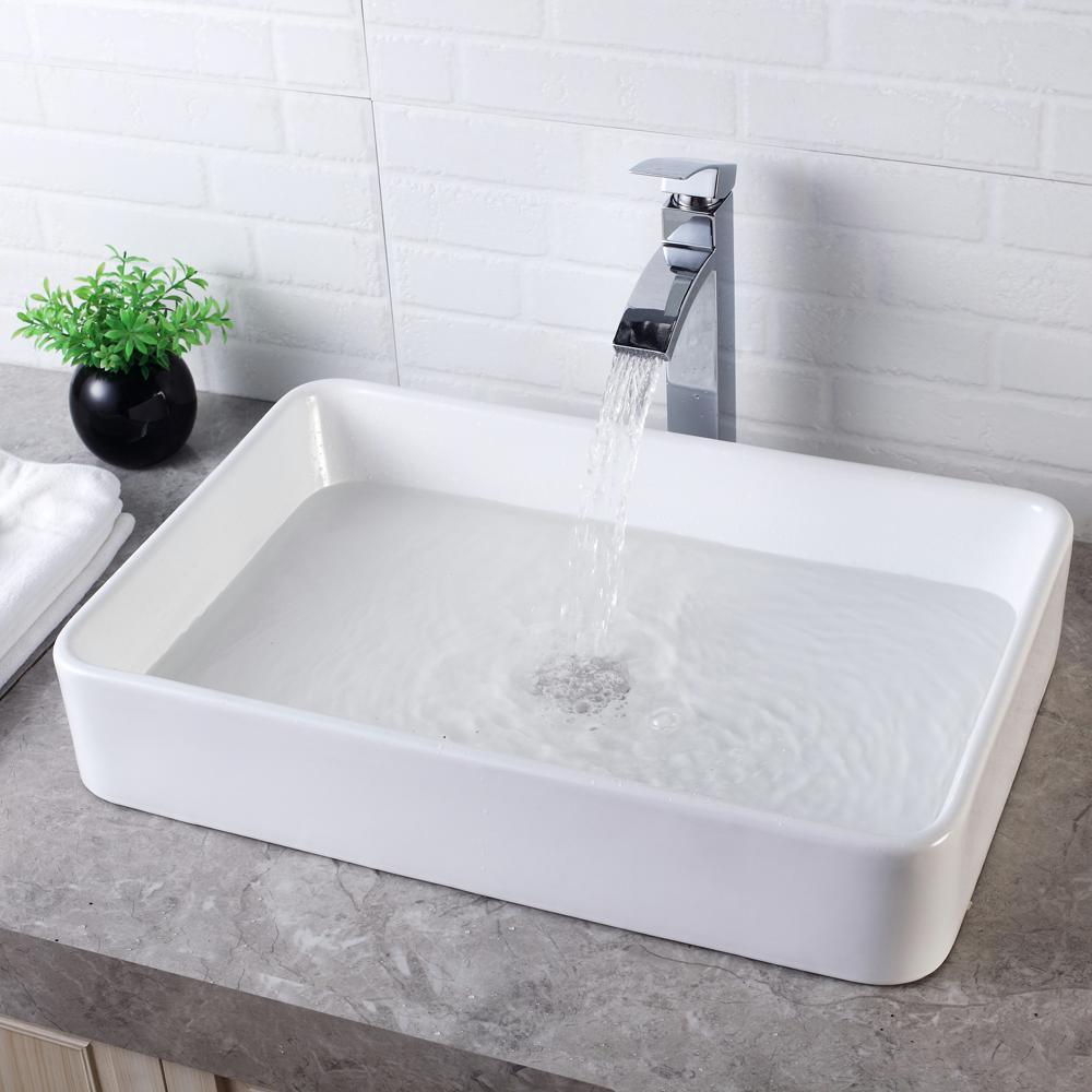 24 in. x 16 in. Bathroom Vessel Sink Modern Rectangle Bathroom Above in White Porcelain Ceramic Vanity Sink Art Basin - Super Arbor