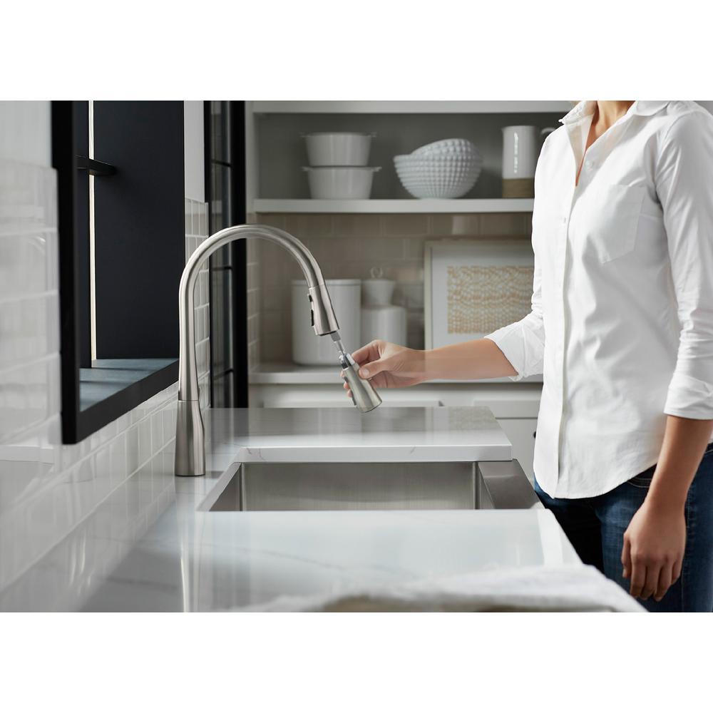 Simplice Single-Handle Pull-Down Sprayer Kitchen Faucet with DockNetik and Sweep Spray in Vibrant Stainless - Super Arbor