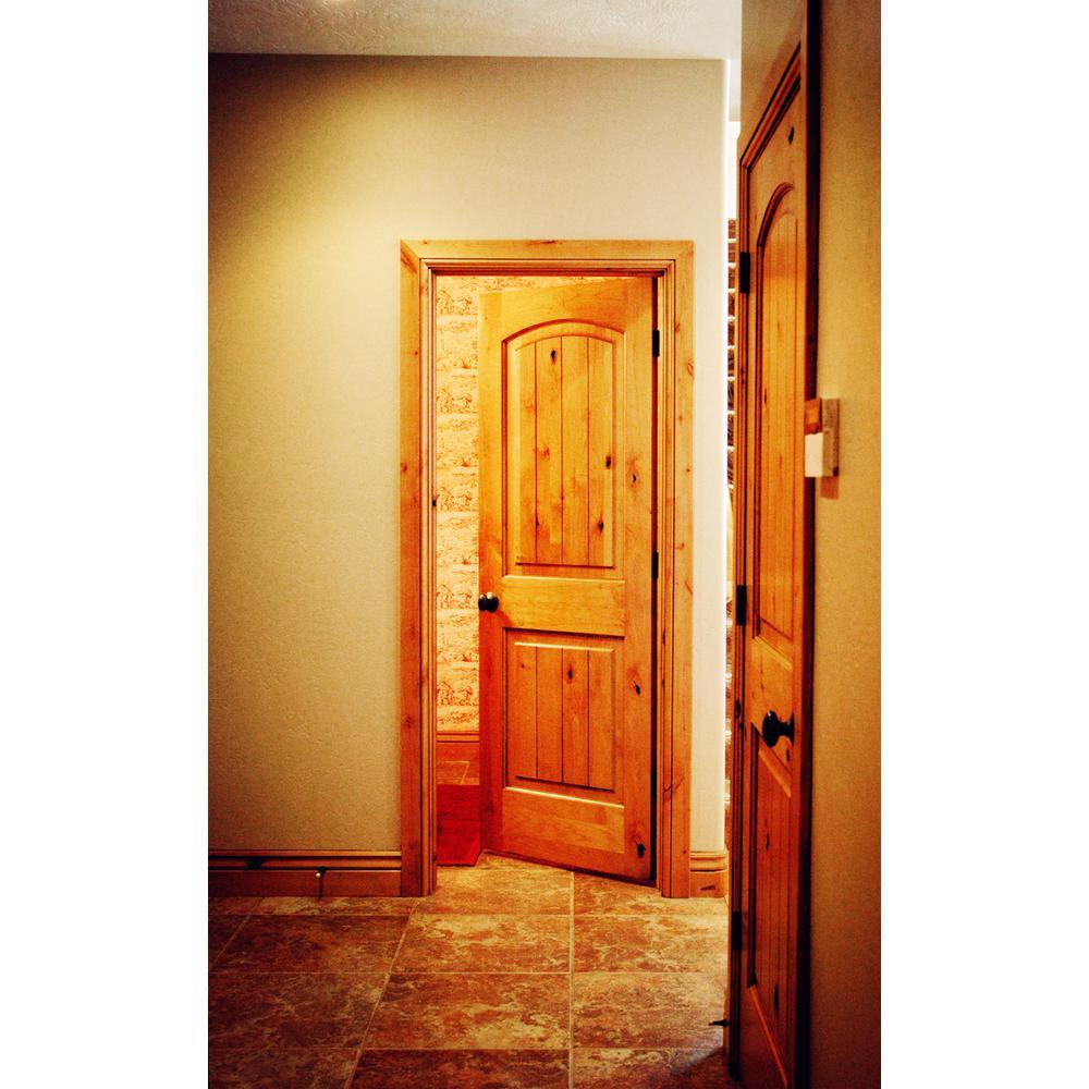 30 in. x 80 in. Knotty Alder 2 Panel Top Rail Arch with V-Groove Solid Wood Core Interior Door Slab - Super Arbor