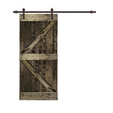Distressed K 42 in. x 84 in. Walnut Stained Solid Knotty Pine Wood Interior Sliding Barn Door with Hardware Kit - Super Arbor