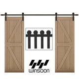 11 ft./132 in. Frosted Black Strap Sliding Barn Door Track Hardware Kit for Double Wood Doors Non-Routed Floor Guide - Super Arbor