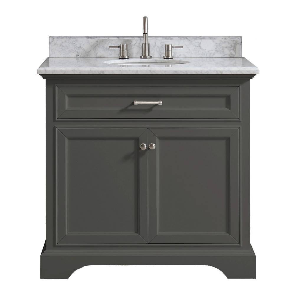 Windlowe 25 in. W x 22 in. D x 35 in. H Bath Vanity in Navy Blue with Carrara Marble Vanity Top in White with White Sink - Super Arbor