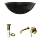 Onyx Glass Vessel Bathroom Sink in Gray with Olus Faucet in Matte Gold - Super Arbor