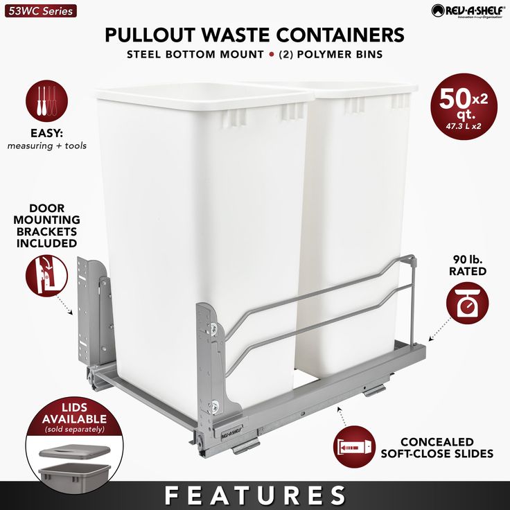 Rev-A-Shelf 50-Quart Plastic Soft Close Pull Out Trash Can
