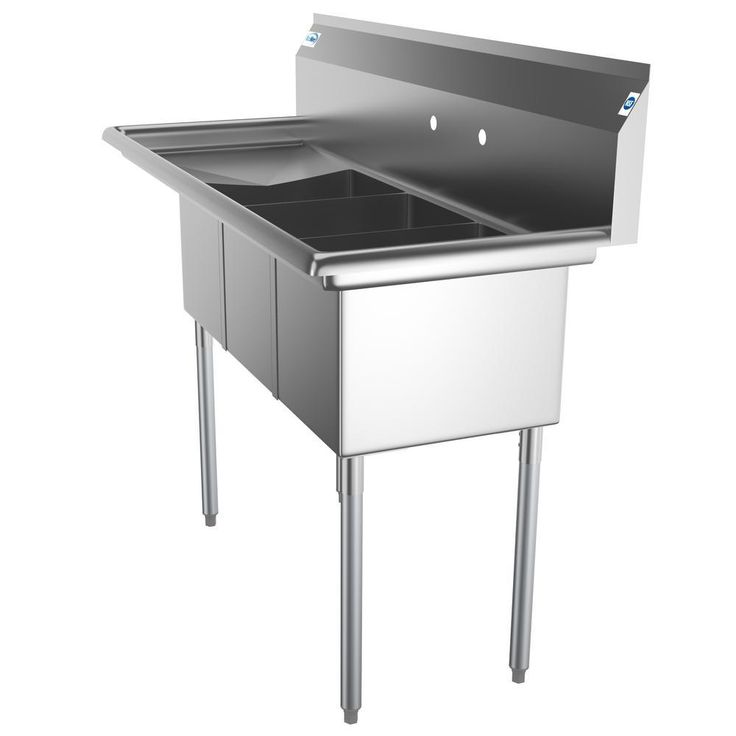 Freestanding Stainless Steel 55 in. 2-Hole Triple Bowl Commercial Kitchen Sink