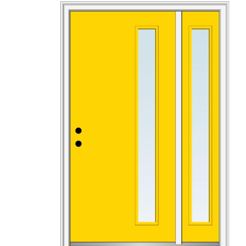 51 in. x 81.75 in. Viola Clear Low-E Left-Hand Inswing 1-Lite Midcentury Painted Steel Prehung Front Door with Sidelite - Super Arbor