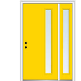 51 in. x 81.75 in. Viola Clear Low-E Left-Hand Inswing 1-Lite Midcentury Painted Steel Prehung Front Door with Sidelite - Super Arbor