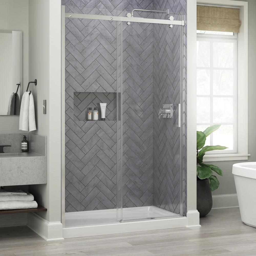 Commix 48 in. x 76 in. Frameless Sliding Shower Door in Matte Black with 5/16 in. (8 mm) Clear Glass - Super Arbor