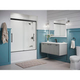 Pleat 59.625 in. x 63.5625 in. Frameless Sliding Bathtub Door in Matte Black with Frosted Glass - Super Arbor