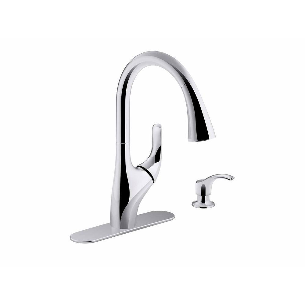 Trielle Single-Handle Pull-Down Sprayer Kitchen Faucet in Chrome - Super Arbor