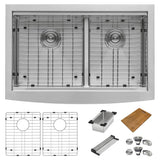 Apron-Front Stainless Steel 36 in. 16-Gauge Workstation 50/50 Double Bowl Farmhouse Kitchen Sink - Super Arbor