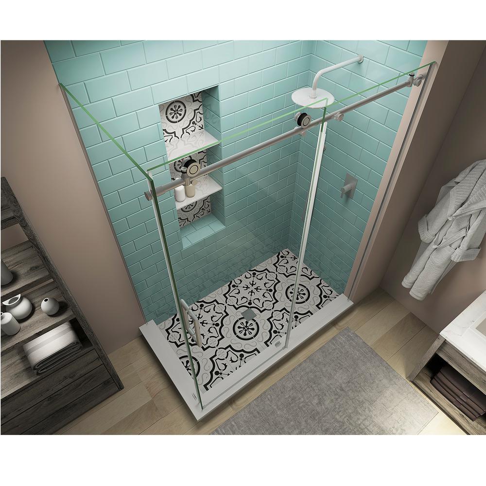 68 in. - 72 in. x 36 in. x 80 in. Frameless Corner Sliding Shower Enclosure Clear Glass in Stainless Steel Left - Super Arbor