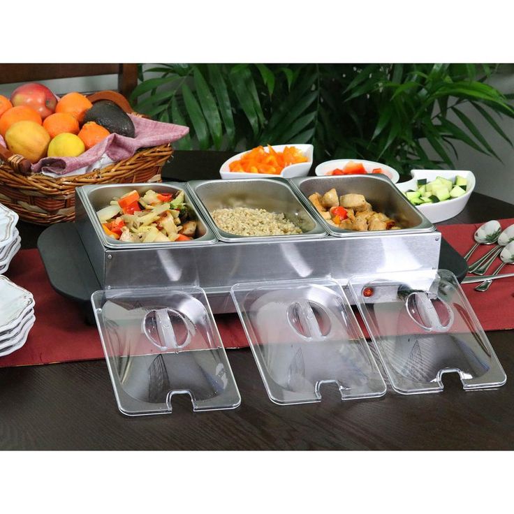 1.5 L Stainless Steel Warming Tray with 3 Crocks