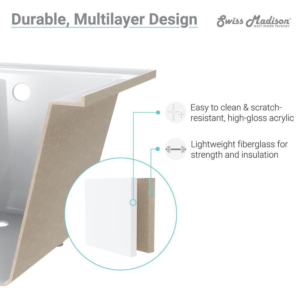 Voltaire 60 x 32 in. Acrylic Left-Hand Drain with Integral Tile Flange Rectangular Drop-in Bathtub in White - Super Arbor