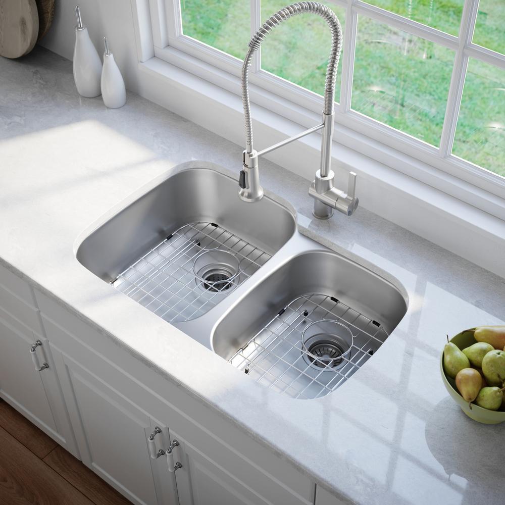Premier Undermount Stainless Steel 32 in. 60/40 Double Bowl Kitchen Sink - Super Arbor