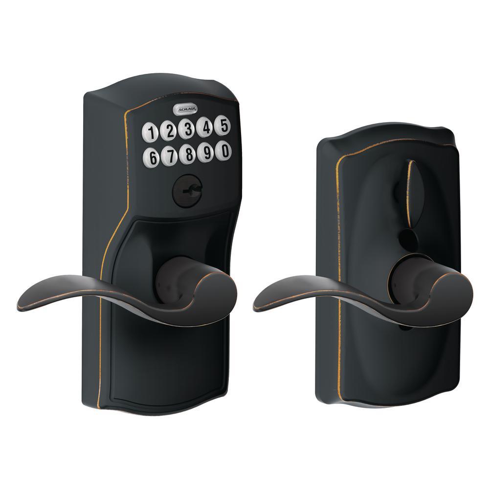 Camelot Satin Nickel Electronic Door Lock with Accent Door Lever Featuring Flex Lock - Super Arbor
