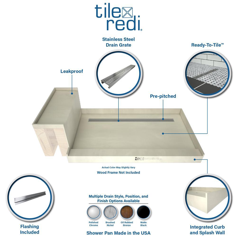 Base'N Bench 34 in. x 60 in. Single Threshold Shower Base and Bench Kit with Right Drain and Matte Black Grate - Super Arbor