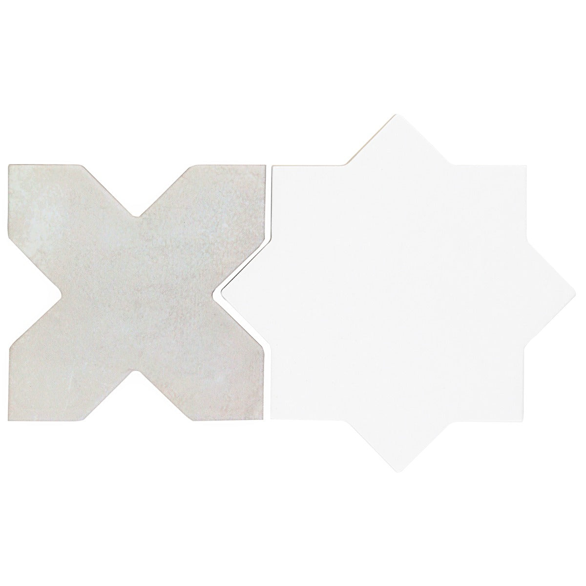 Lux Tile Parma White Polished Star and Matte Cross 6" Terracotta Look Porcelain Tile