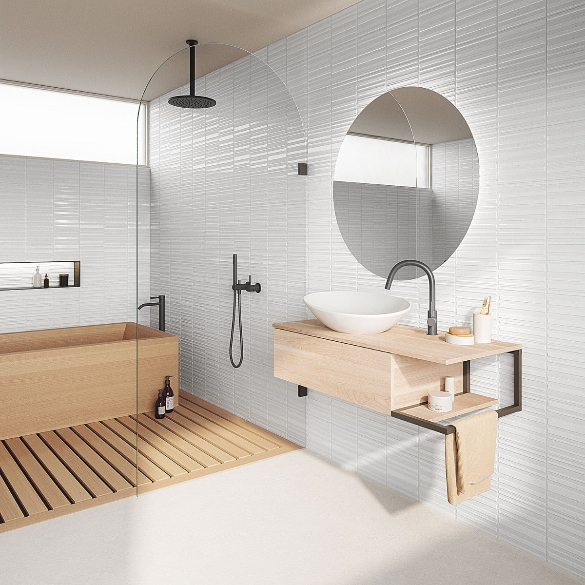 Sydney White 8x16 3D Mixed Finish Ceramic Wall Tile