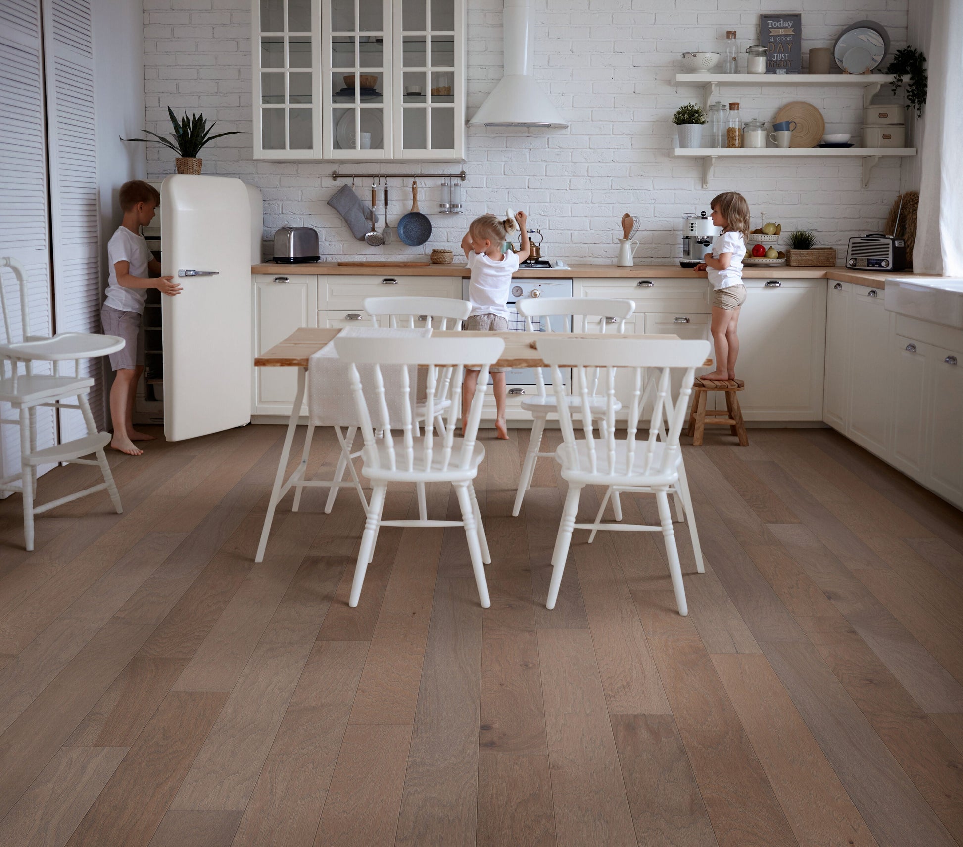 Shaw Hickory Wild Oak hardwood flooring — installed room view