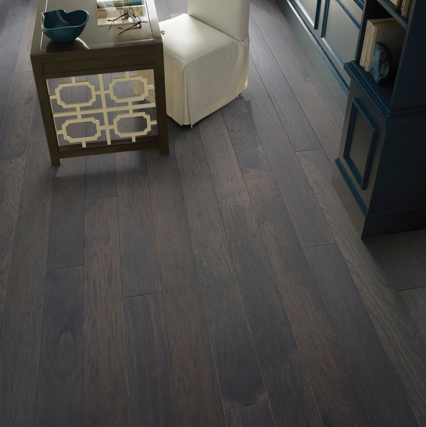 Shaw Hickory Boulder hardwood flooring — installed room view