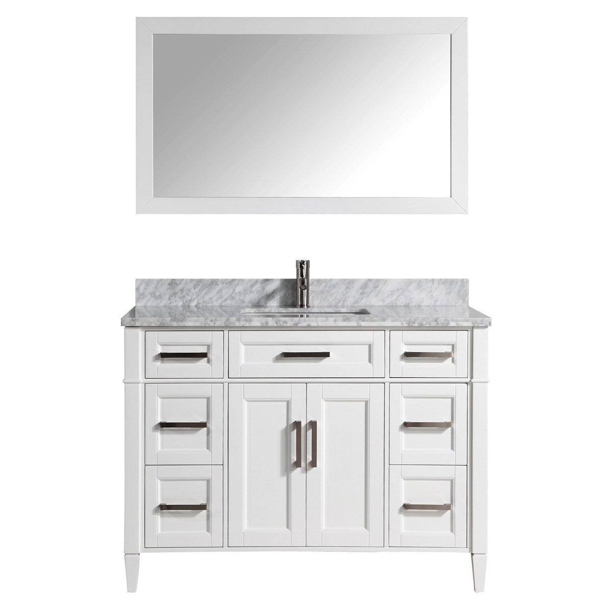 Vanity Art Savona 48 in. W x 22 in. D x 36 in. H White Bathroom Vanity with Single Basin, White/Grey Marble Top and Mirror