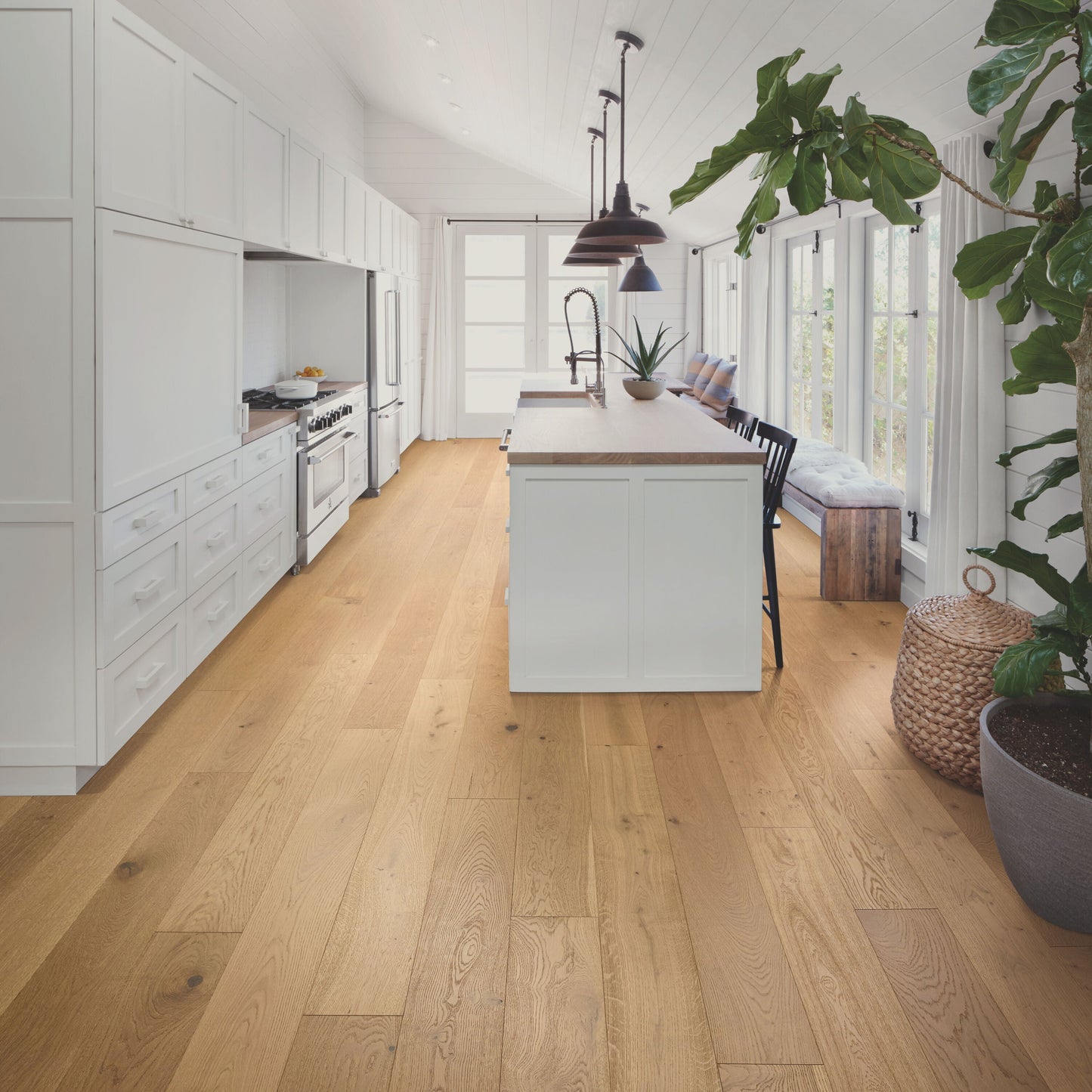 Shaw White oak Dorchester hardwood flooring — installed room view