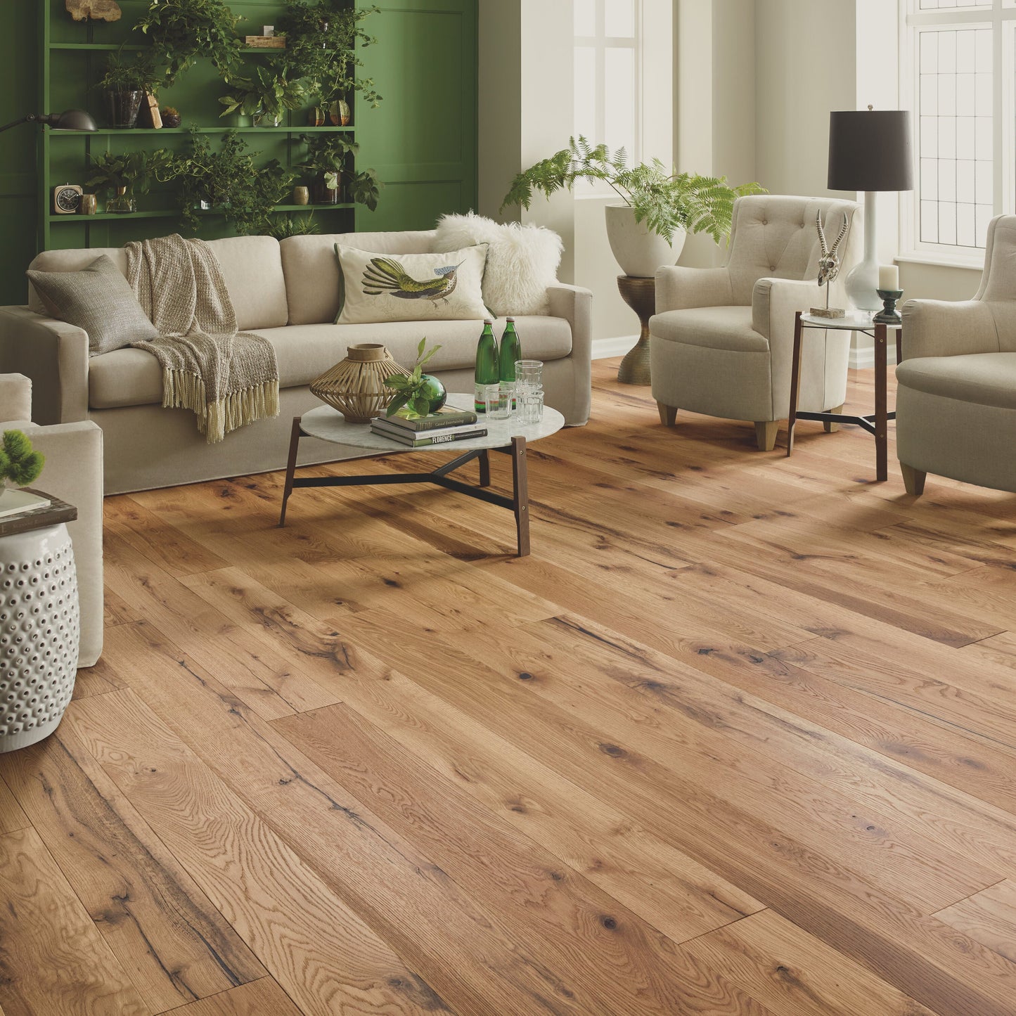 Shaw White oak Whitetail hardwood flooring — installed room view