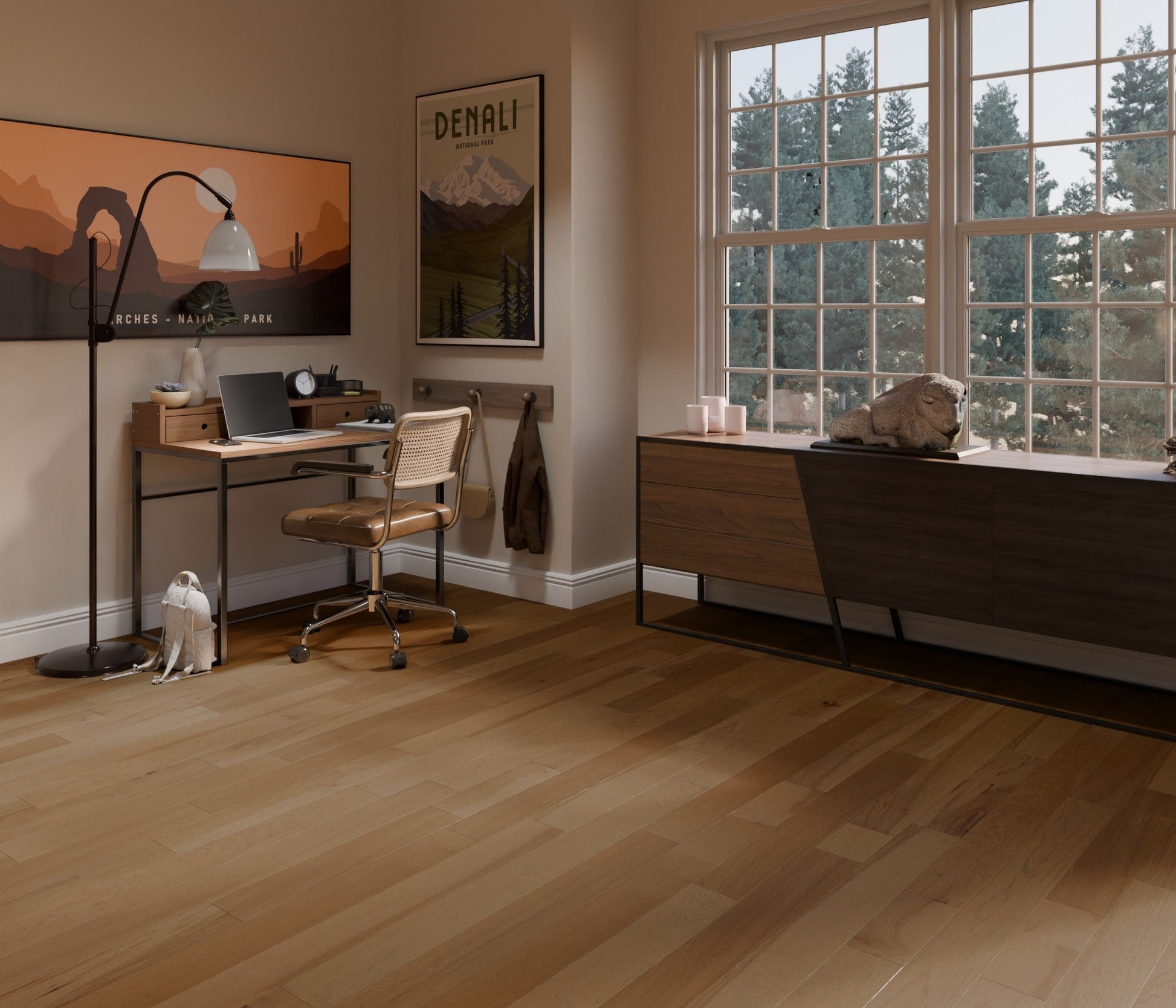 Shaw Hickory Amber hardwood flooring — installed room view