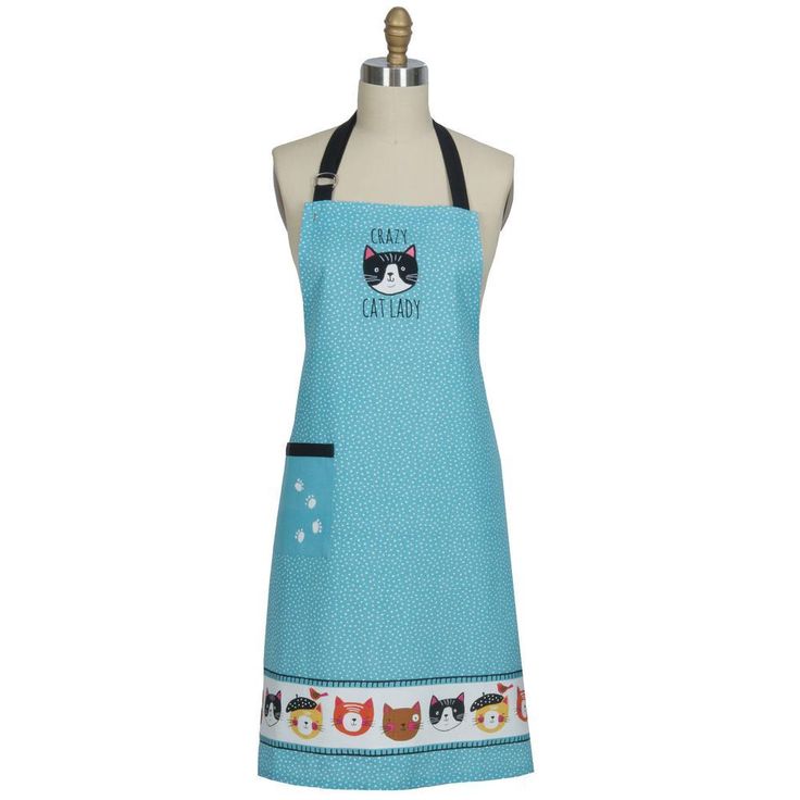 Crazy Cat Blue Cotton Chef Apron