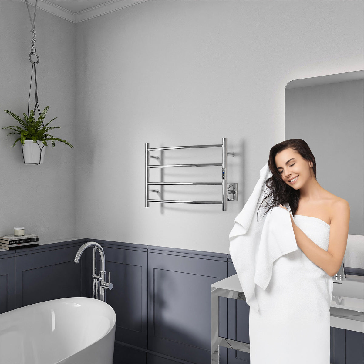 ANZZI Polished Chrome Plug-In Wall-Mount Towel Warmer, 16.5 in H x 23.5 in W x 5.5 in D