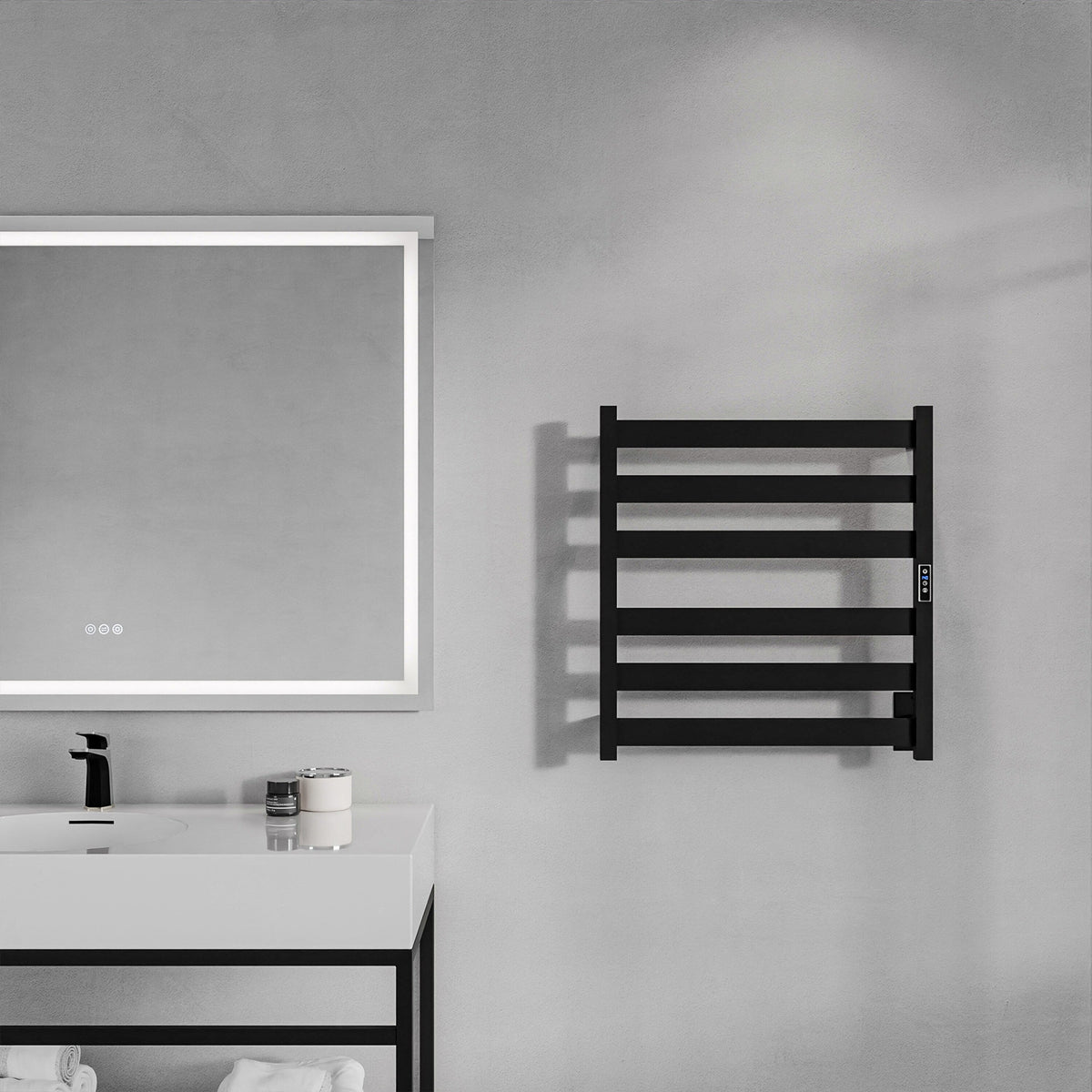 ANZZI Note 6-Bar Matte Black Plug-In Wall Mounted Towel Warmer, 23.675 in W x 4.125 in D x 25.2 in H
