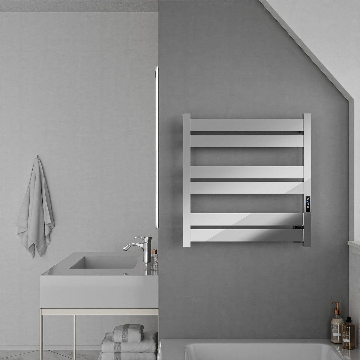 ANZZI Polished Chrome Plug-In Wall Mount Towel Warmer, 4.13 in W x 20.47 in L x 20.87 in H