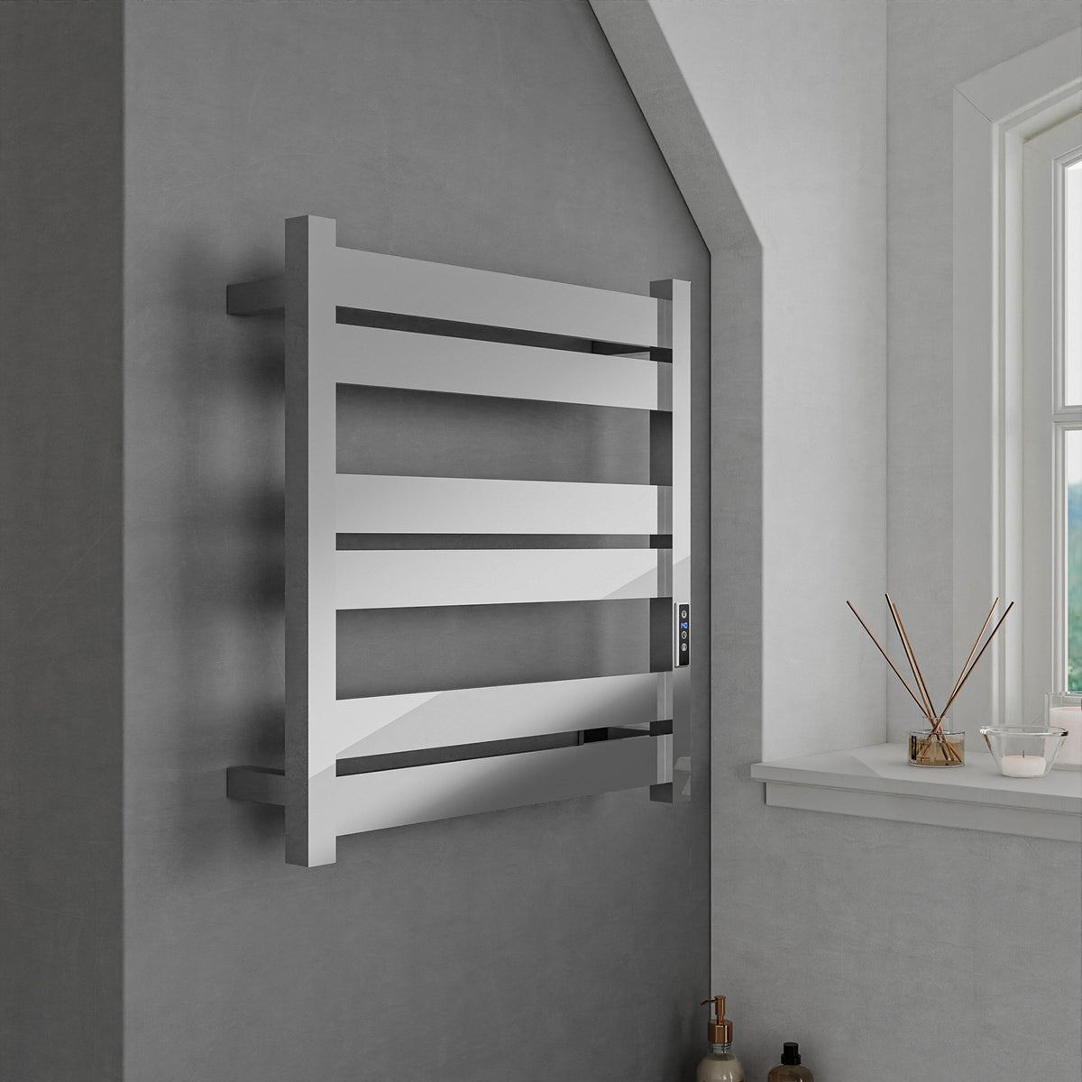 ANZZI Polished Chrome Plug-In Wall Mount Towel Warmer, 4.13 in W x 20.47 in L x 20.87 in H