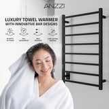 ANZZI Bell 8-Bar Matte Black Plug-In Wall Mounted Towel Warmer, 23.6 in W x 36.25 in H