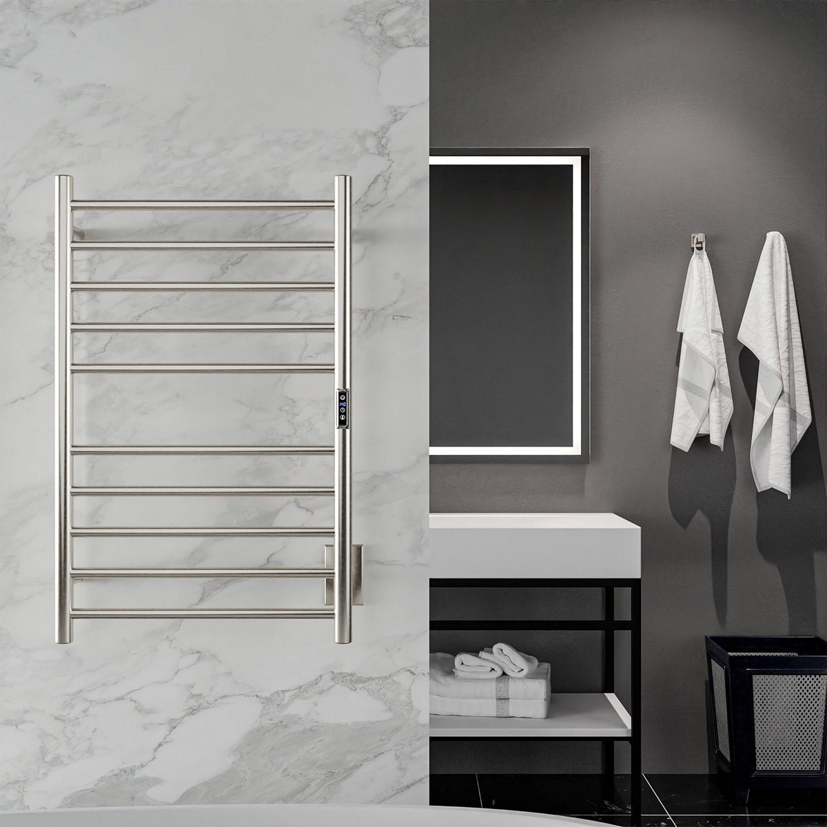 ANZZI Brushed Nickel Plug-In Wall Mount Towel Warmer, 20.08 W x 31.5 H x 4.41 D