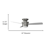 Harbor Breeze Mazon 44-in Brushed Nickel Indoor Flush Mount Ceiling Fan with Light Kit and Remote (3-Blade)