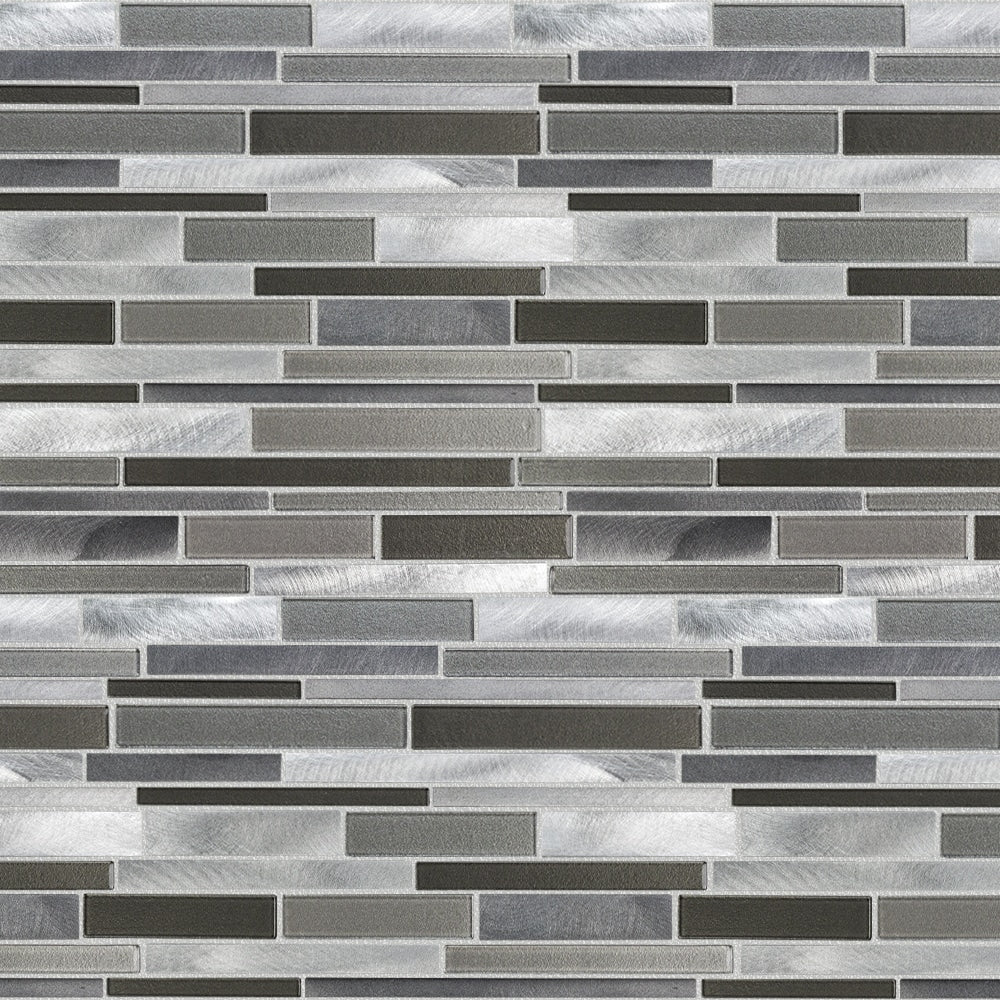 Elida Ceramica Oasis Silver Mix 12-in x 12-in Multi-Finish Glass/Metal Linear Mosaic Wall Tile