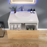 Eviva Santa Monica 36 in. W x 22 in. D x 16 in. H Wall-Mount Single Bathroom Vanity in White Oak/White with White Vessel Sink