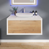 Eviva Santa Monica 36 in. W x 22 in. D x 16 in. H Wall-Mount Single Bathroom Vanity in White Oak/White with White Vessel Sink