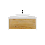 Eviva Santa Monica 36 in. W x 22 in. D x 16 in. H Wall-Mount Single Bathroom Vanity in White Oak/White with White Vessel Sink