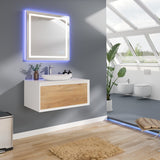 Eviva Santa Monica 36 in. W x 22 in. D x 16 in. H Wall-Mount Single Bathroom Vanity in White Oak/White with White Vessel Sink