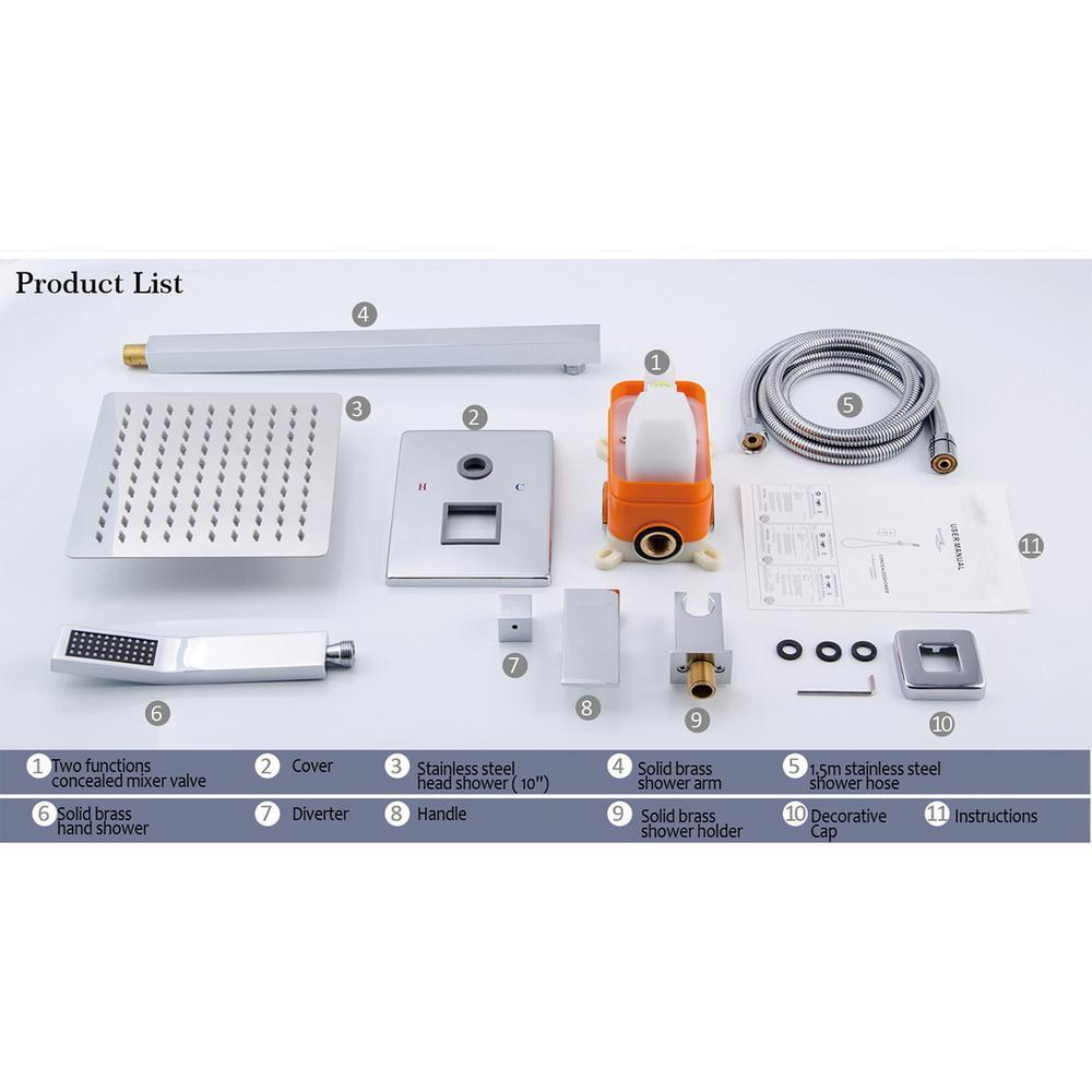 1-Spray Patterns with 1.5 GPM 10 in. Wall Mount Dual Shower Heads in Chrome - Super Arbor