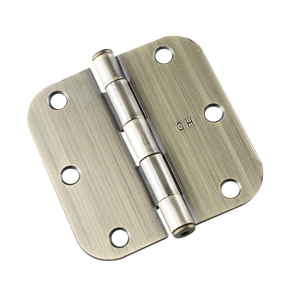 (2-Pack) 3-1/2 in. x 3-1/2 in. Brushed Nickel Full Mortise Butt Hinge with 5/8 in. Radius