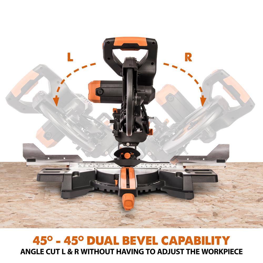 15 Amp 10 in. Dual Bevel Sliding Miter Saw with Laser Guide, Dust Bag, 13 ft. Power Cord, and 28-T Multi-Material Blade - Super Arbor