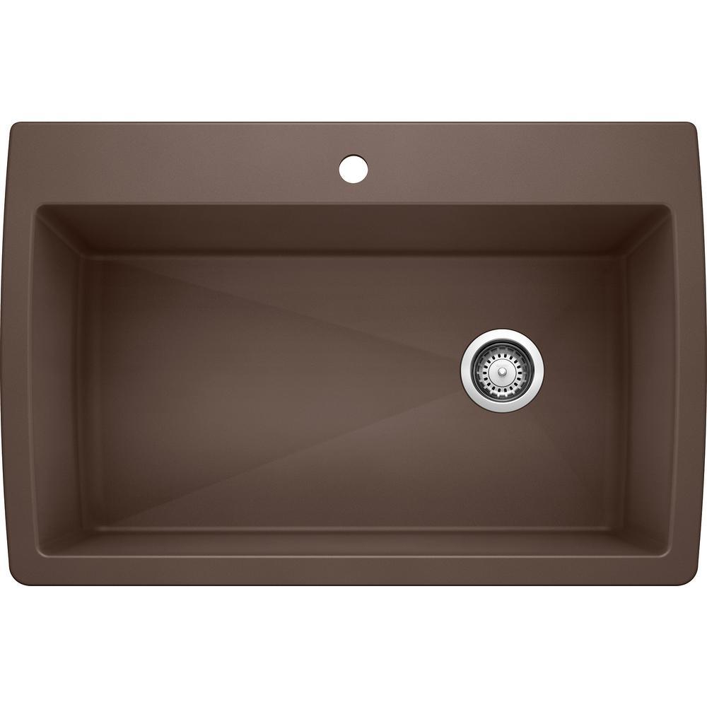 DIAMOND Silgranit Dual Mount Granite Composite 33.5 in. 1-Hole Single Bowl Kitchen Sink in White - Super Arbor