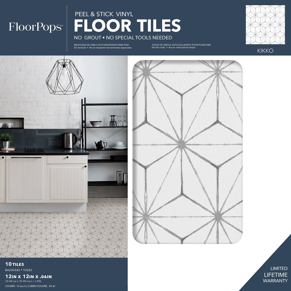 FloorPops White 2.76-mil x 12-in W x 12-in L Water Resistant Peel and Stick Vinyl Tile Flooring, 10-sq ft Carton
