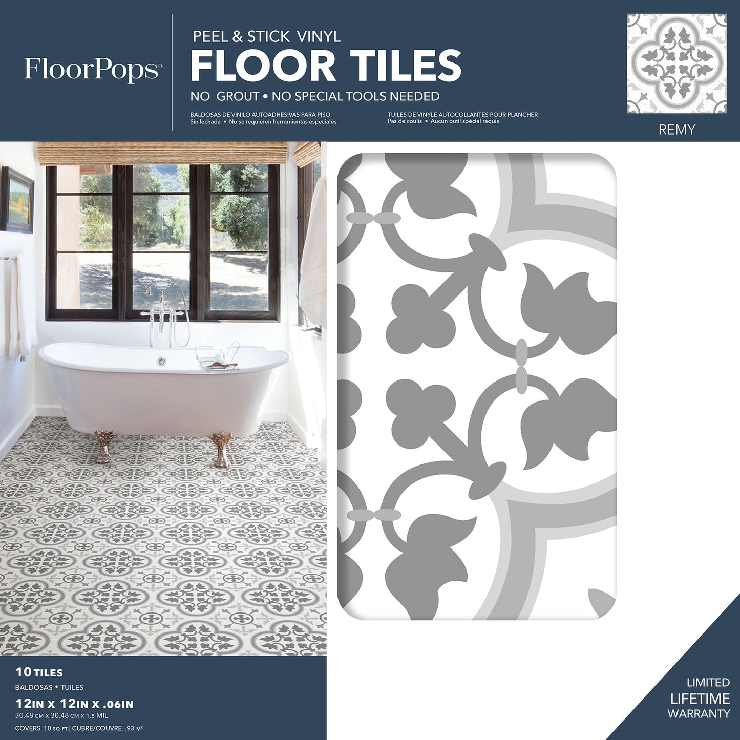 FloorPops Grey 12-in x 12-in Water Resistant Peel and Stick Vinyl Tile Flooring (20-sq ft)