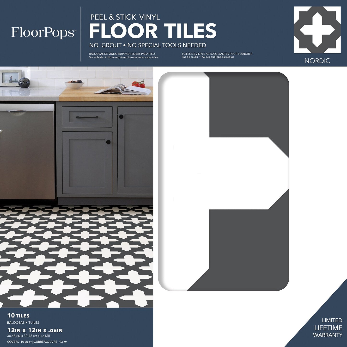 FloorPops Black 12-in x 12-in Water Resistant Peel and Stick Vinyl Tile Flooring (20-sq ft)