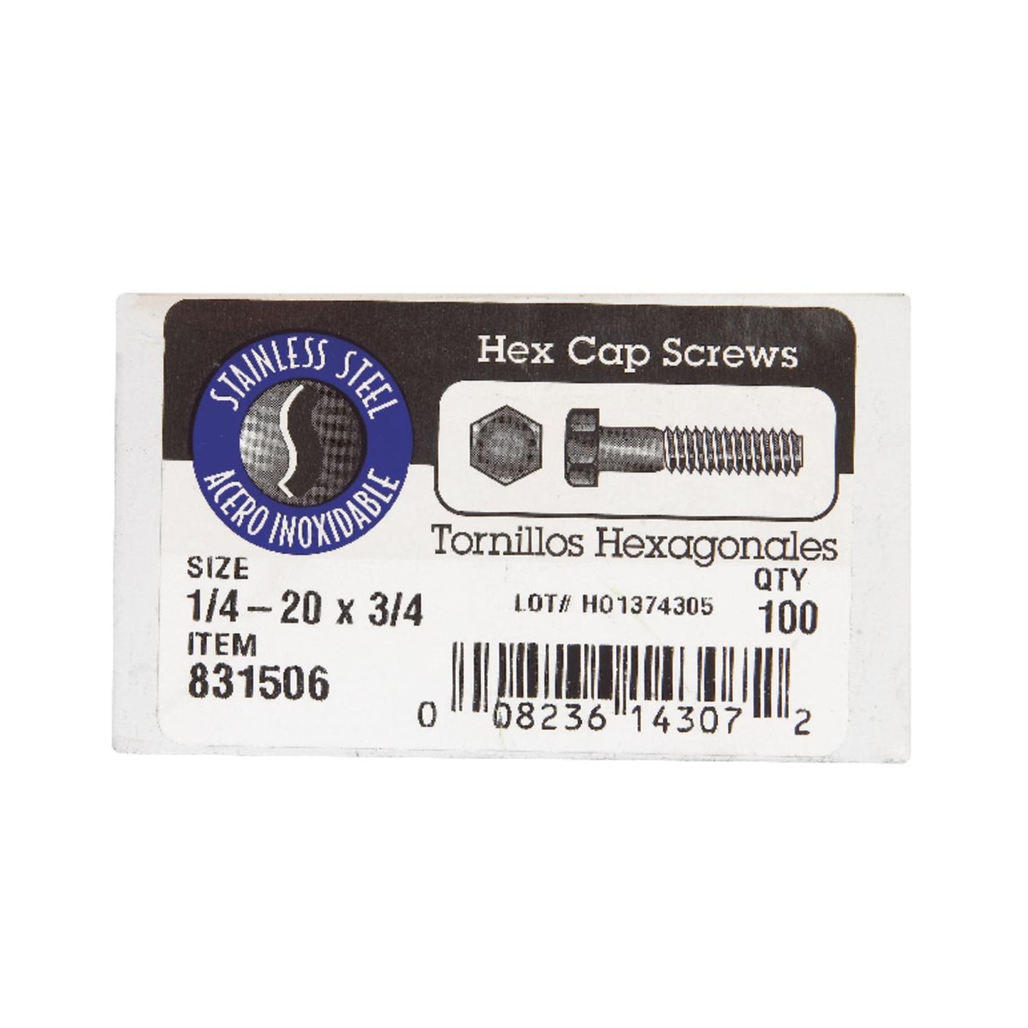 Hillman 1/4-20 in. D x 3/4 in. L Stainless Steel Hex Head Cap Screw, 100-Pack